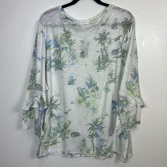 J. Jill Island Print Linen Cotton Blend Tiered Sleeve Top Size 4X - Picture 3 of 9